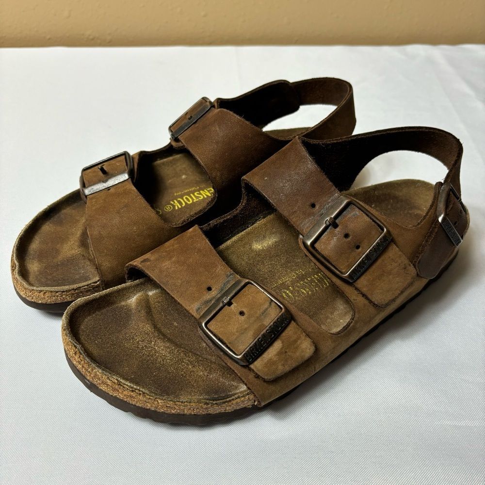 Birkenstock Brown Sandals with Adjustable Straps and Contoured Footbed